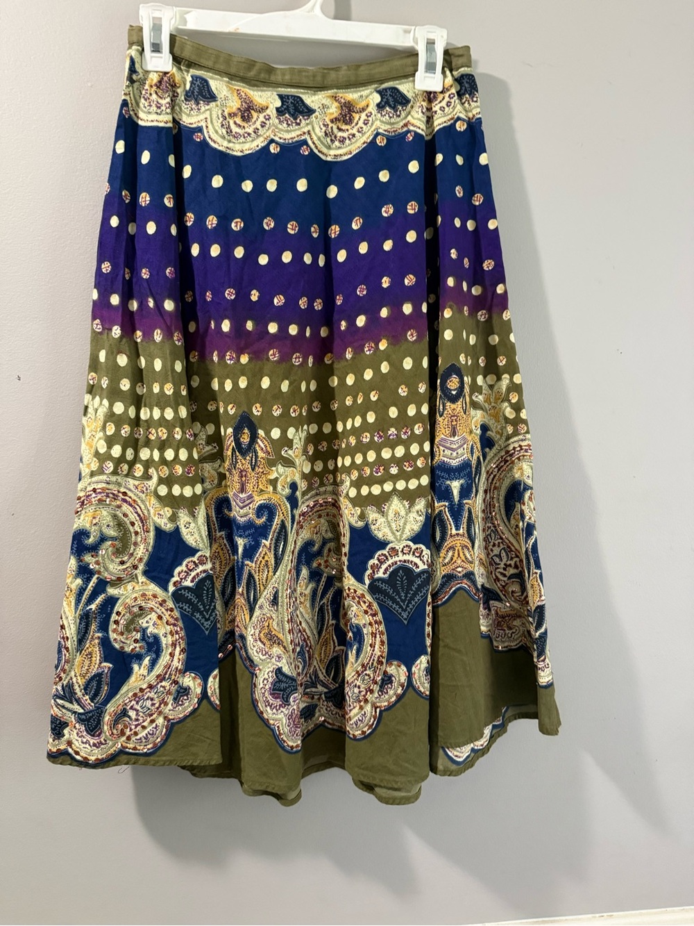 Mlle Gabrielle Olive, Navy & Purple Paisley A-Line Skirt